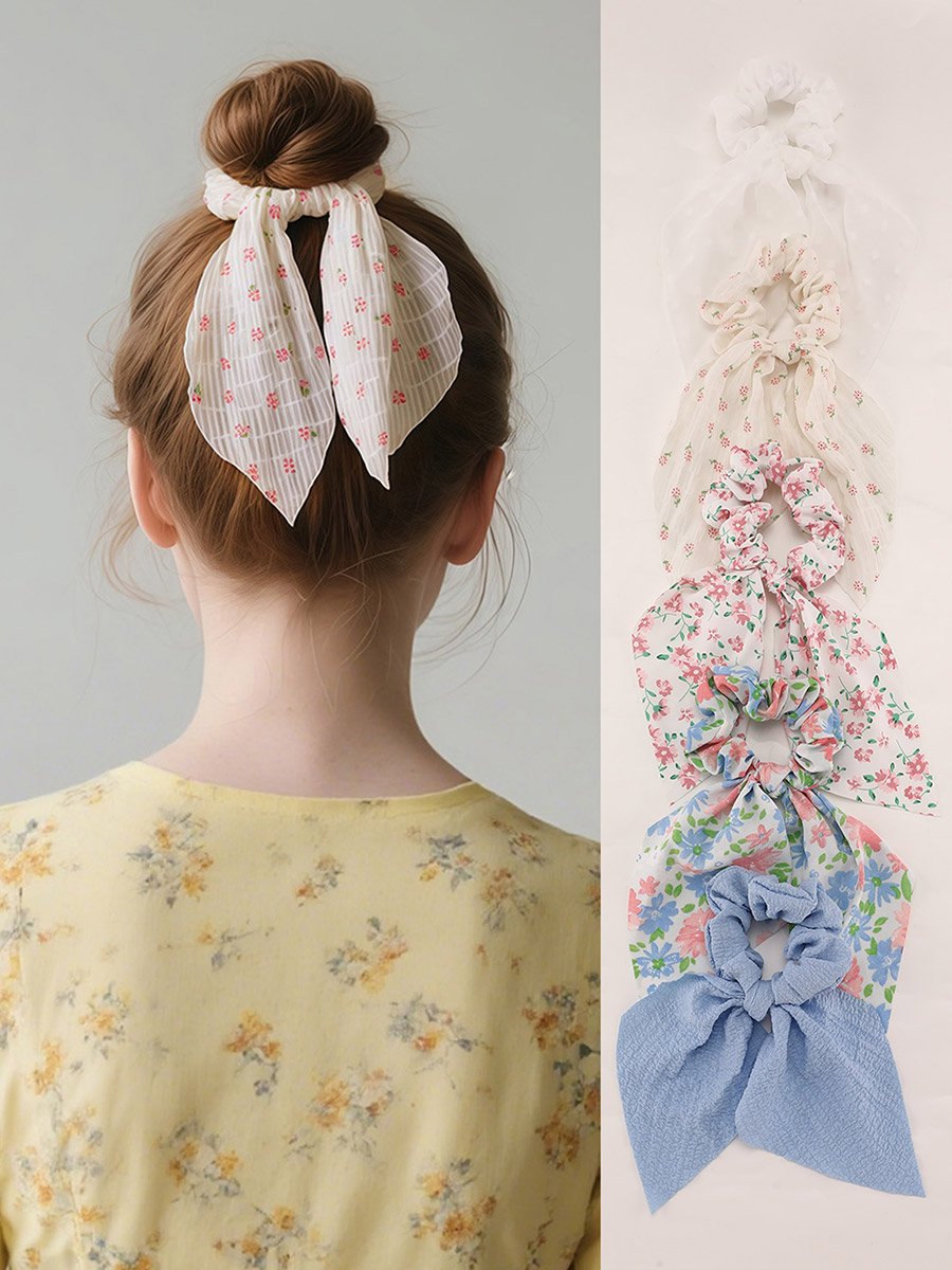 Pack of 5 - Floral Print Hair Scrunchies