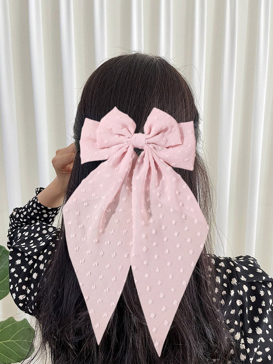 Lumignon ♥ Pink tweed ribbon hair clip Pink Textured Bow Hair Clip For Women at UAE | Styli