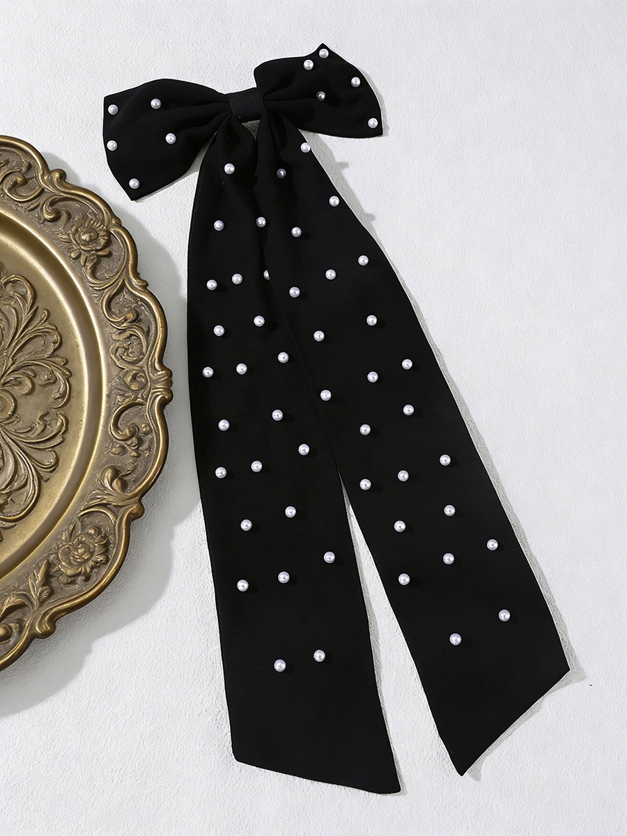 Black Pearl Bow Hair Clip