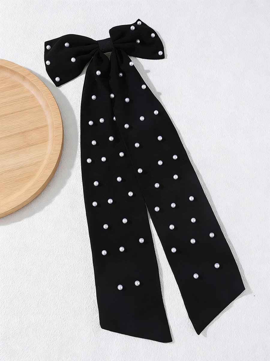 Black Pearl Bow Hair Clip