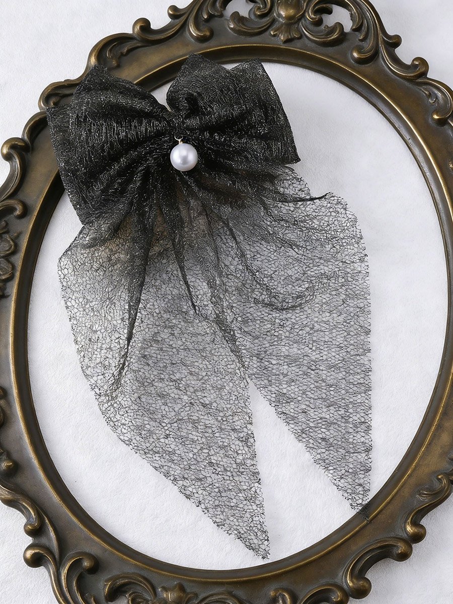 Black Lace Bow Hair Clip