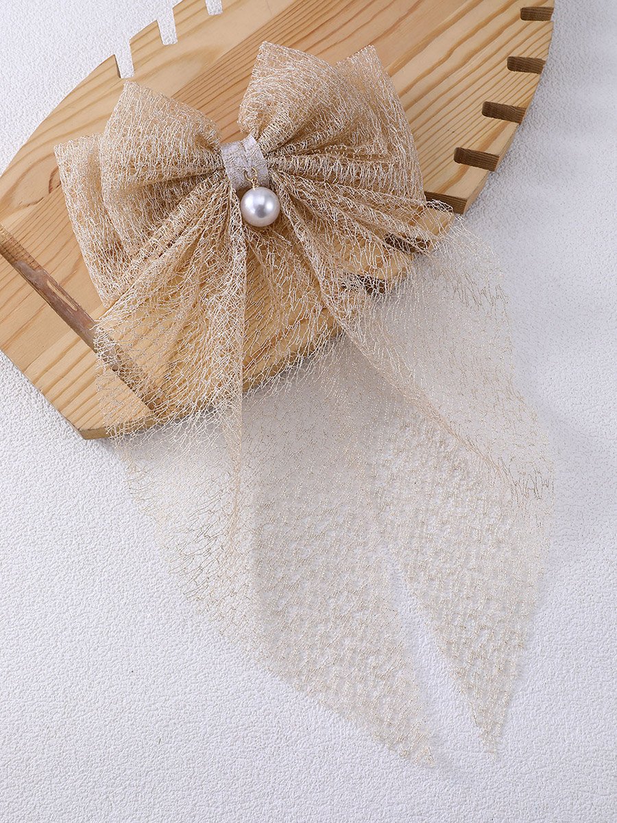Beige Lace Bow Hair Clip