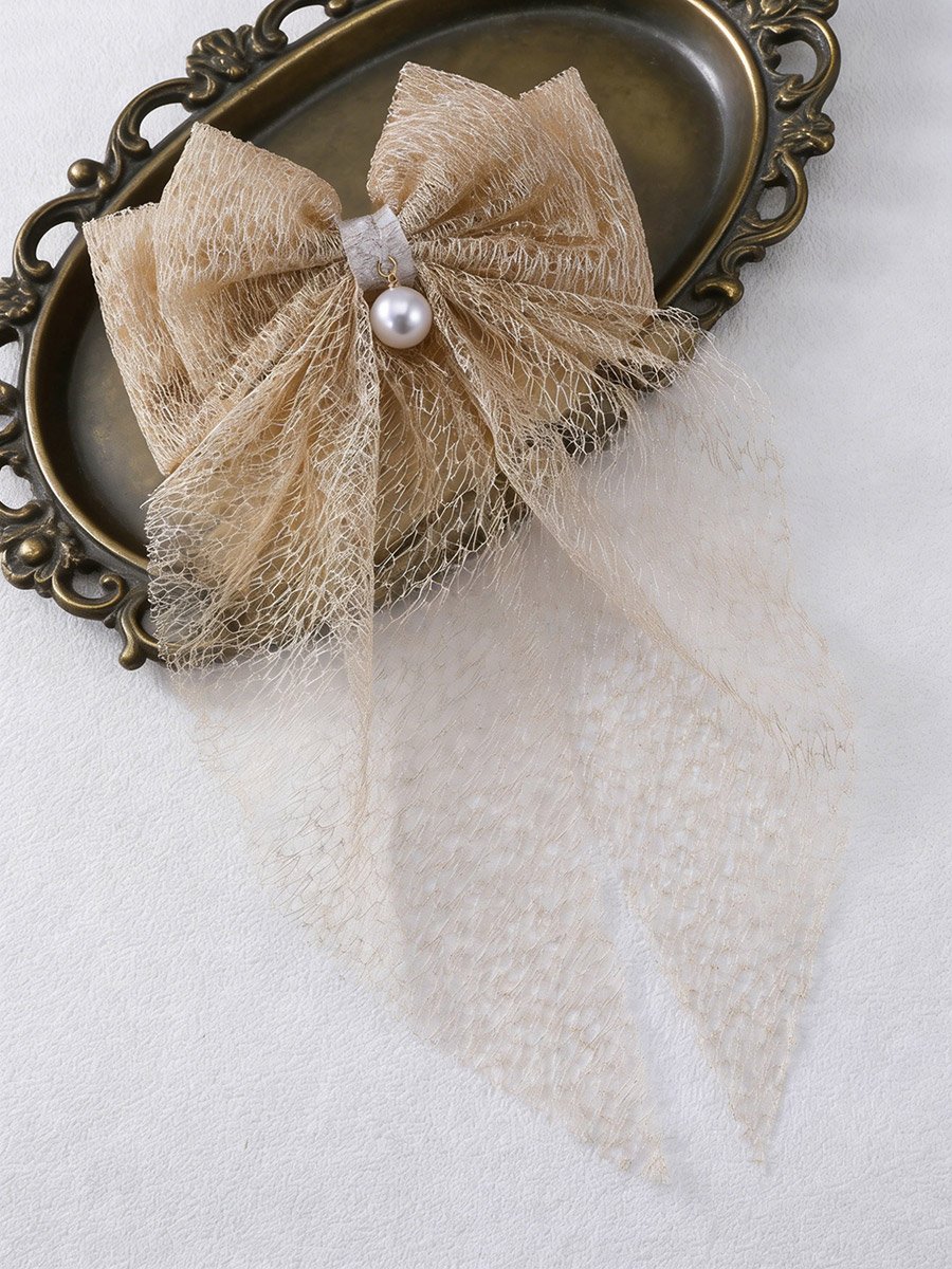 Beige Lace Bow Hair Clip