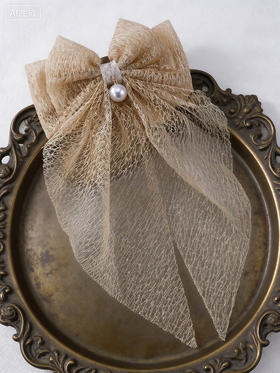 Beige Lace Bow Hair Clip