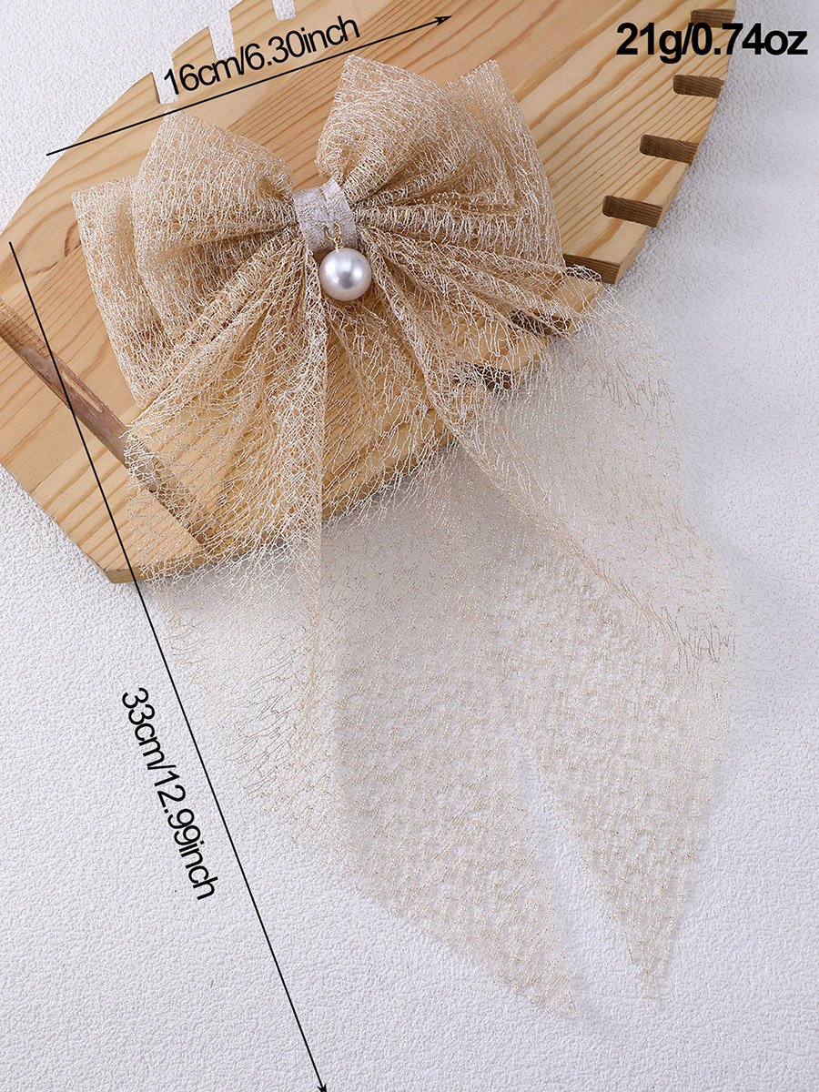Beige Lace Bow Hair Clip