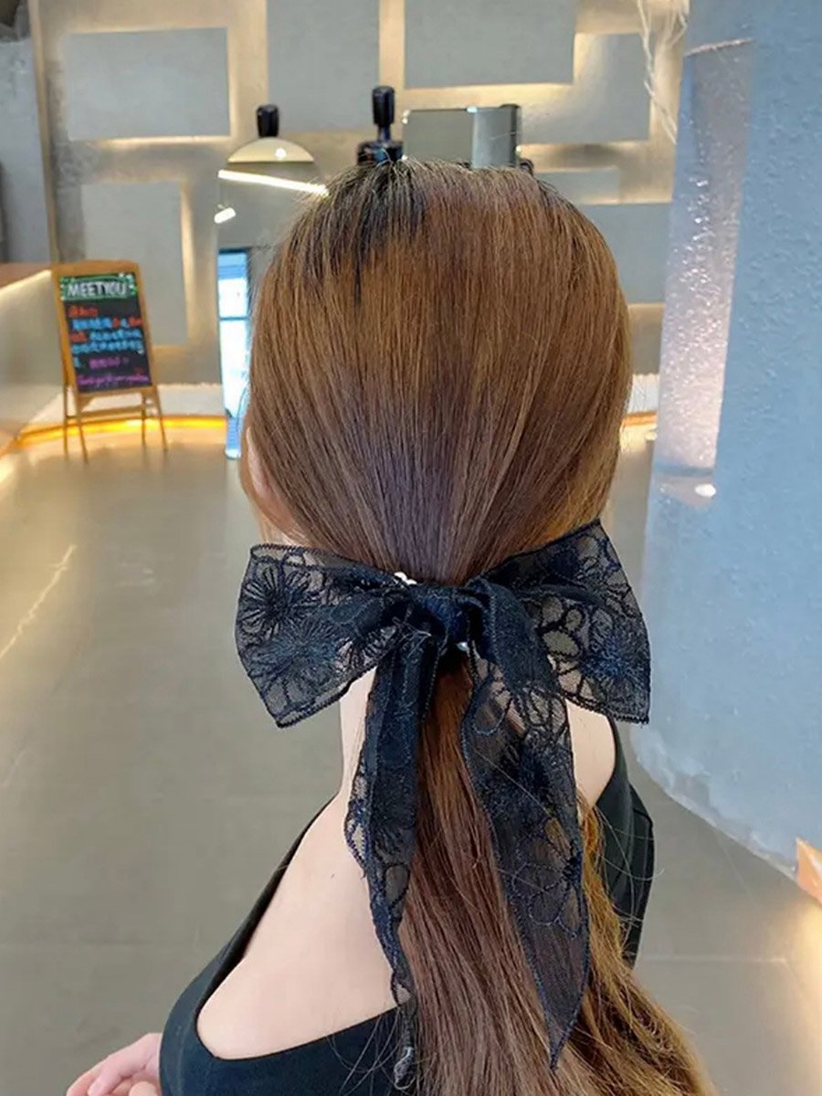 Black Lace Bow Hair Clip