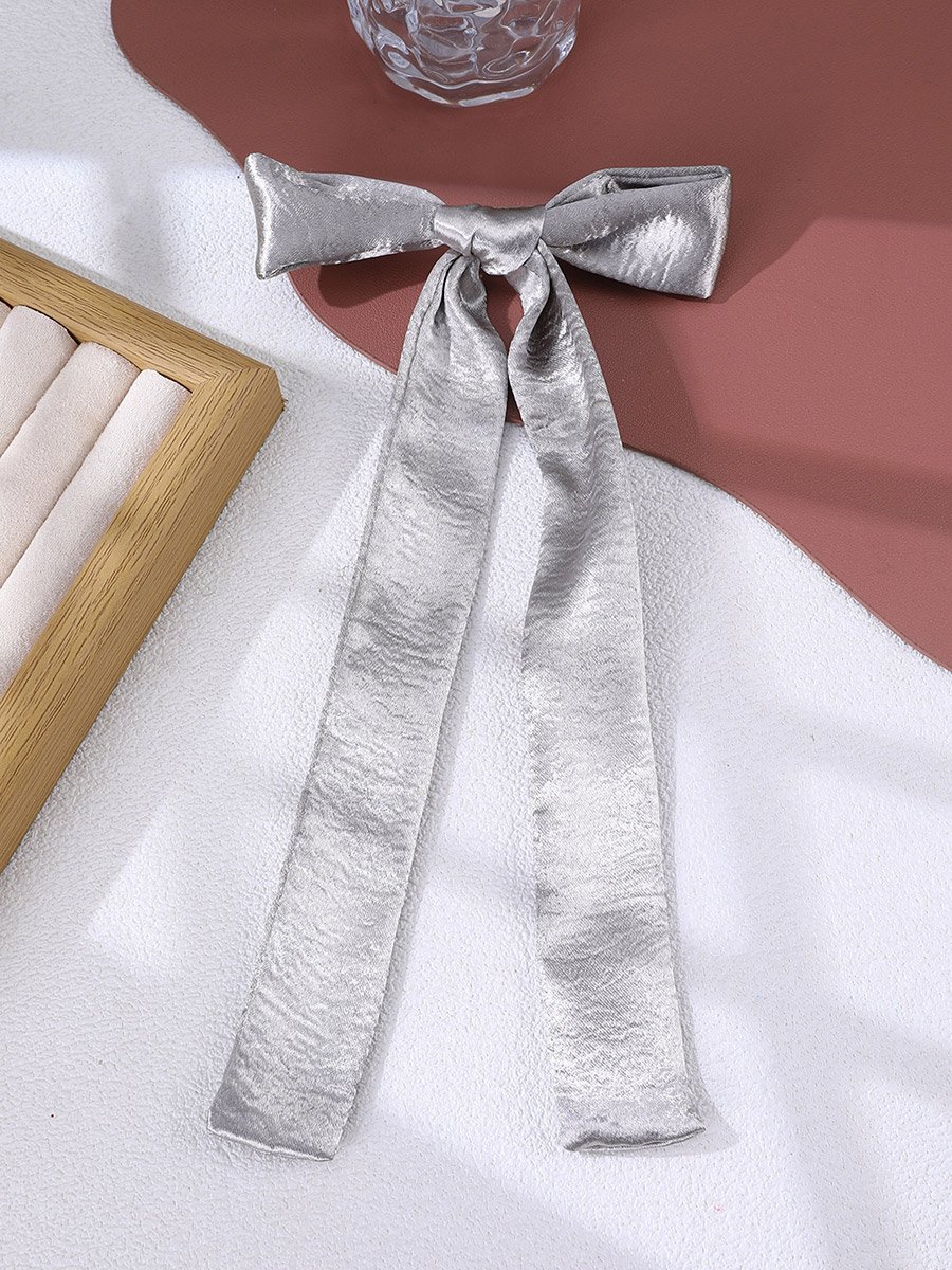 Grey Satin Bow Hair Clip