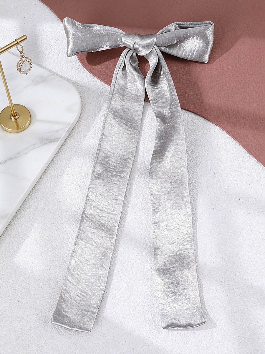Grey Satin Bow Hair Clip