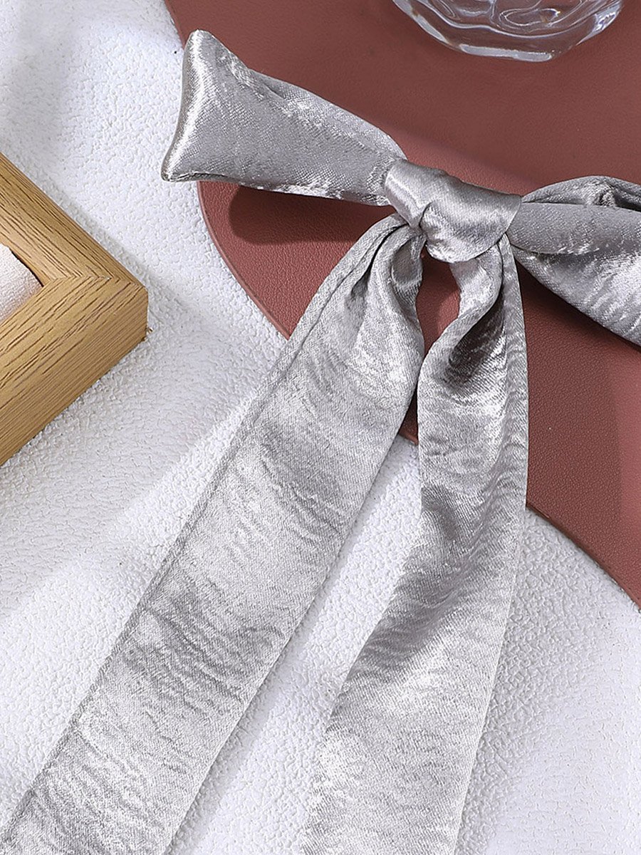 Grey Satin Bow Hair Clip