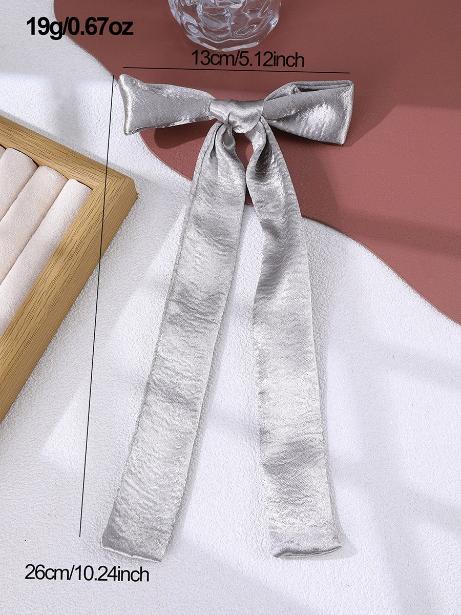 Grey Satin Bow Hair Clip