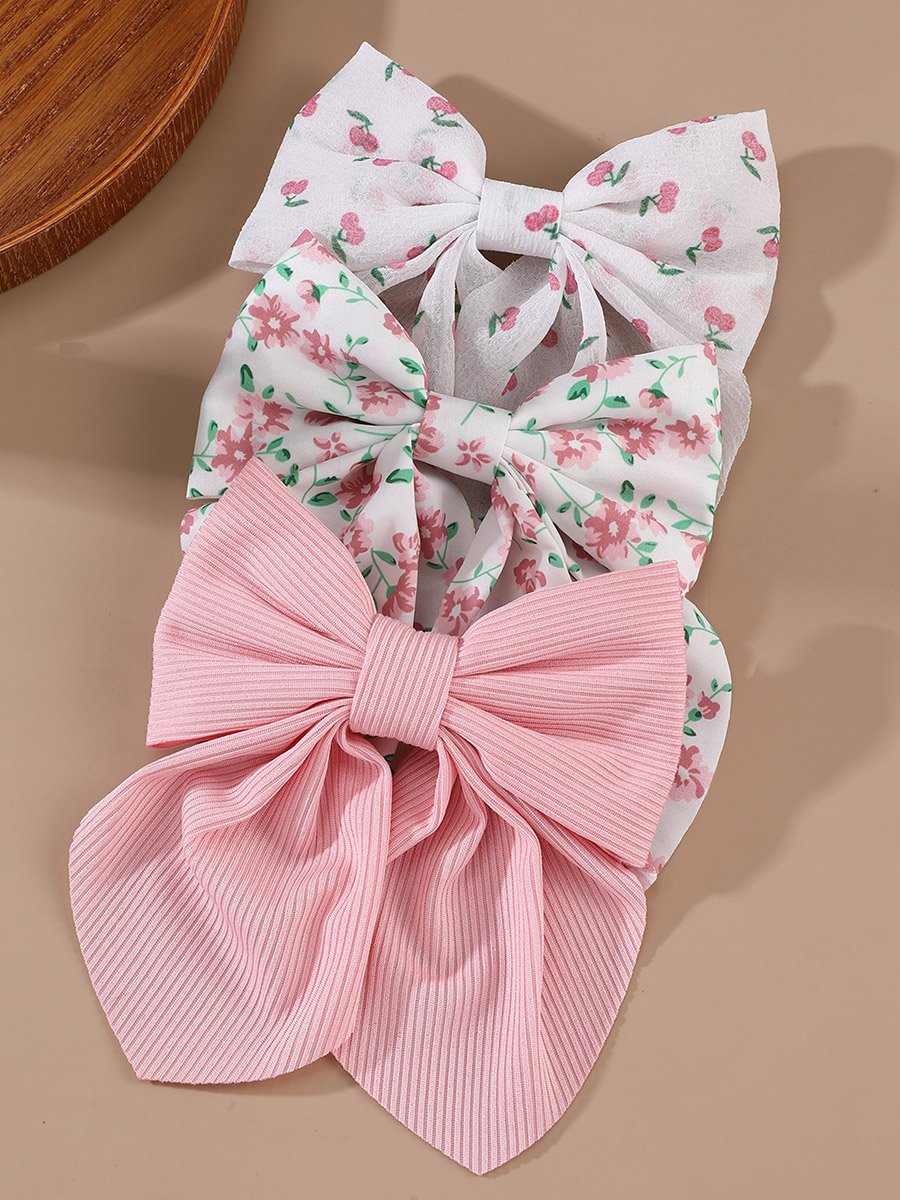Pack of 3 - Floral Print Bow Hair Clip
