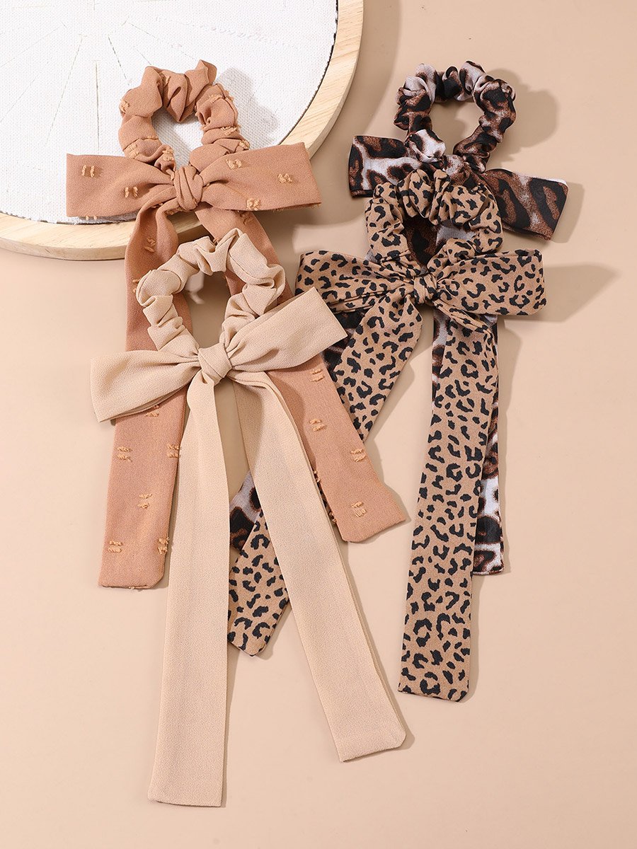 Pack of 4 - Leopard Print Bow Hair Tie