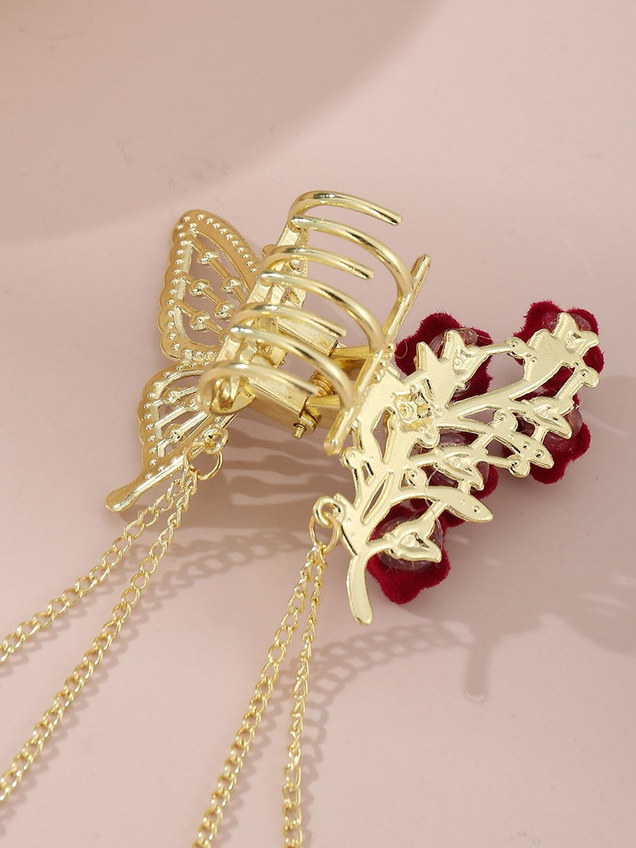Pearl and Rhinestone Butterfly Hair Clip