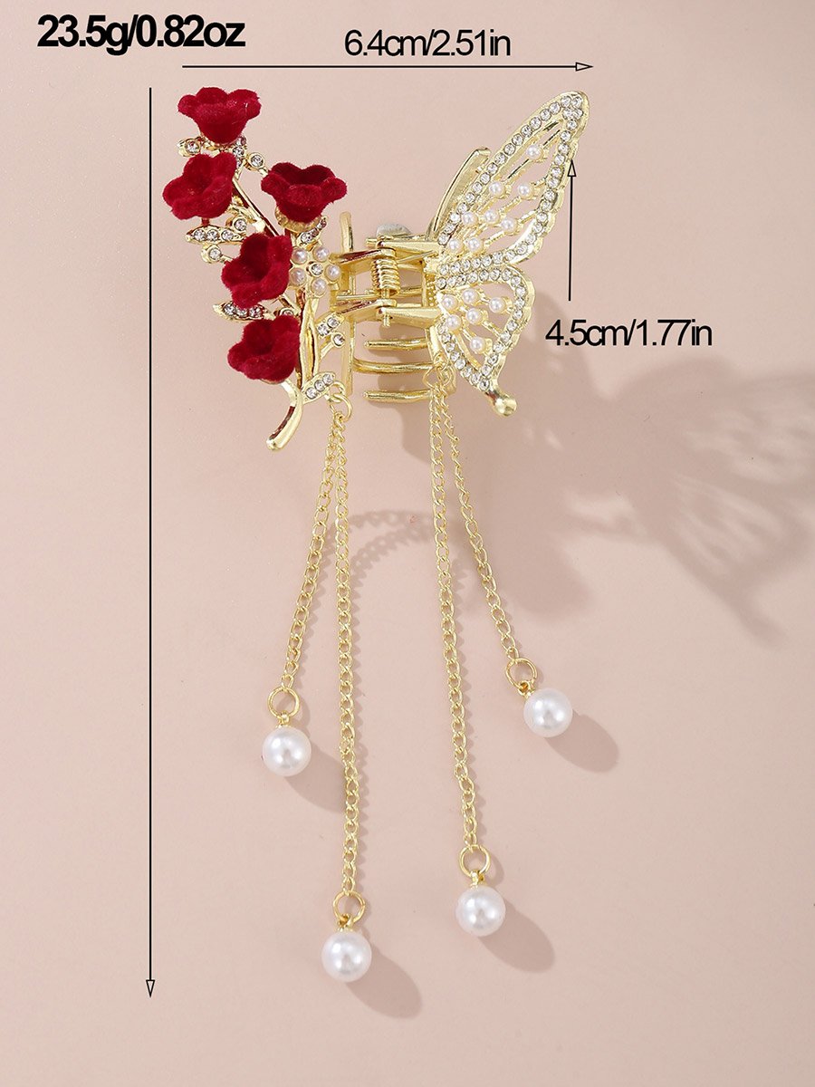 Pearl and Rhinestone Butterfly Hair Clip