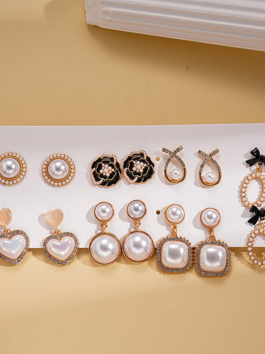 Set of 7 - Faux Pearl Embellished Earrings