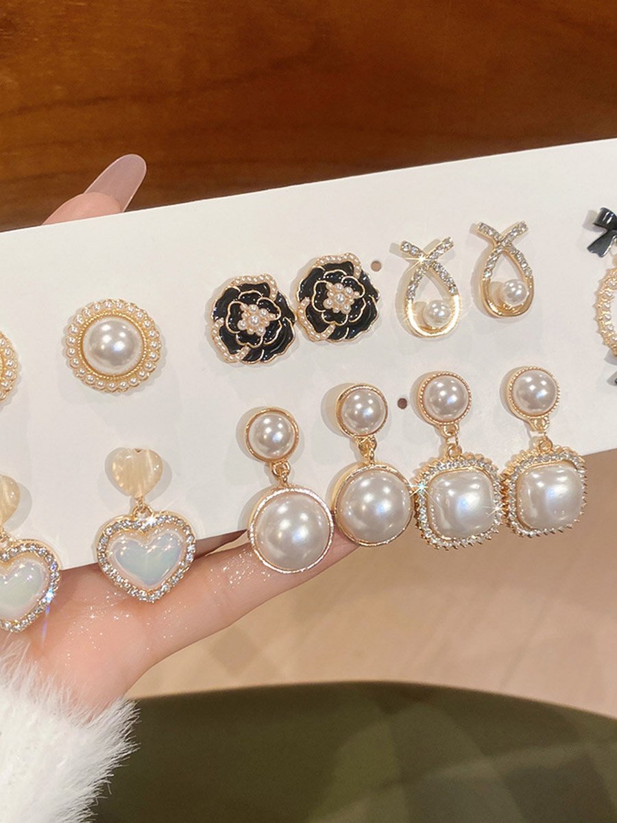 Set of 7 - Faux Pearl Embellished Earrings
