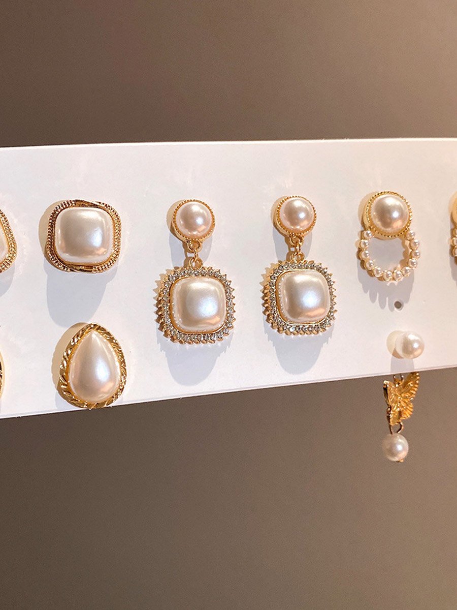 Set of 5 - Faux Pearl Embellished Earrings