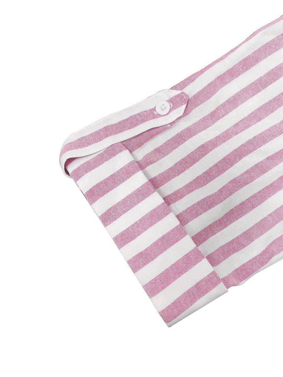 Pink Striped Long Sleeve Shirt Midi Dress