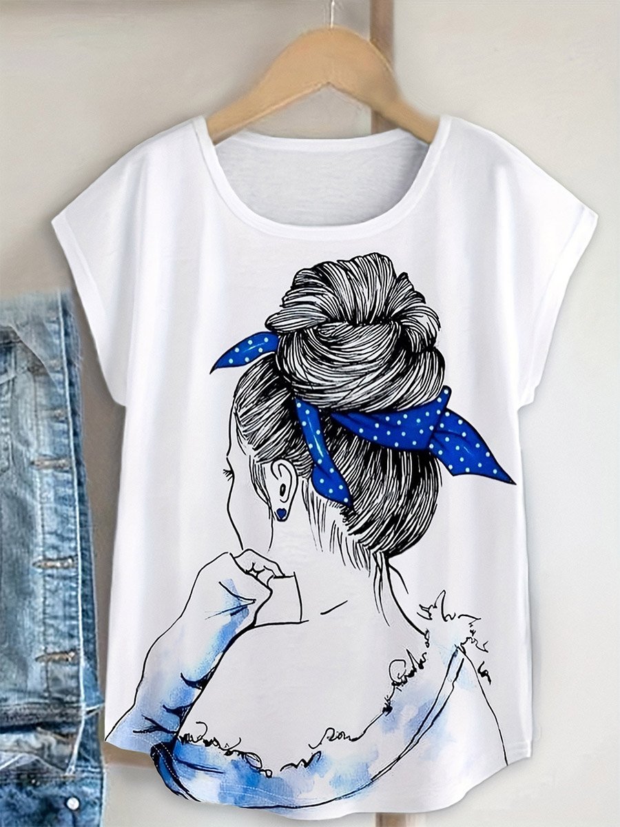 تيشيرت بأكمام قصيرة وطبعة جرافيك وياقة دائرية
