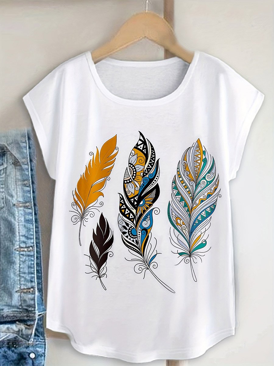 White Graphic Print Round Neck Short Sleeve T-Shirt
