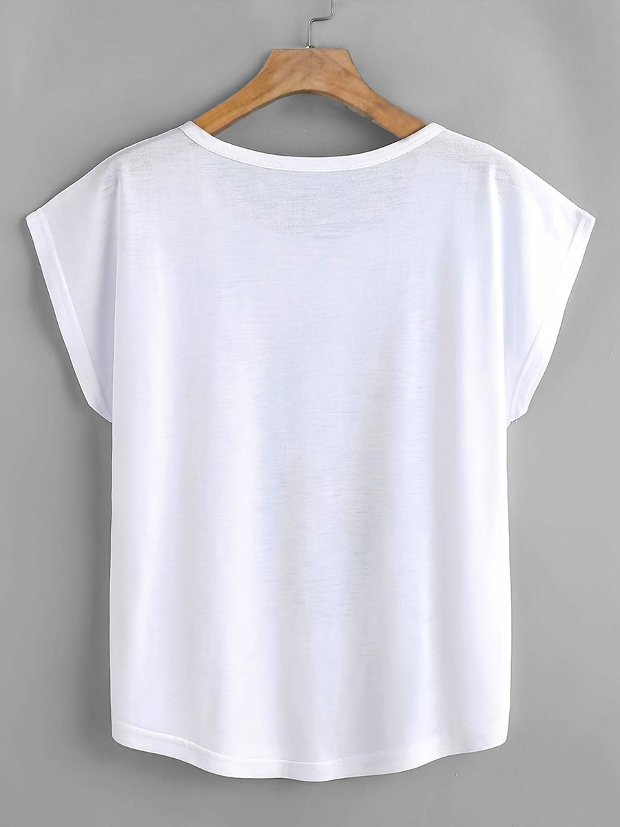 White Graphic Print Round Neck Short Sleeve T-Shirt