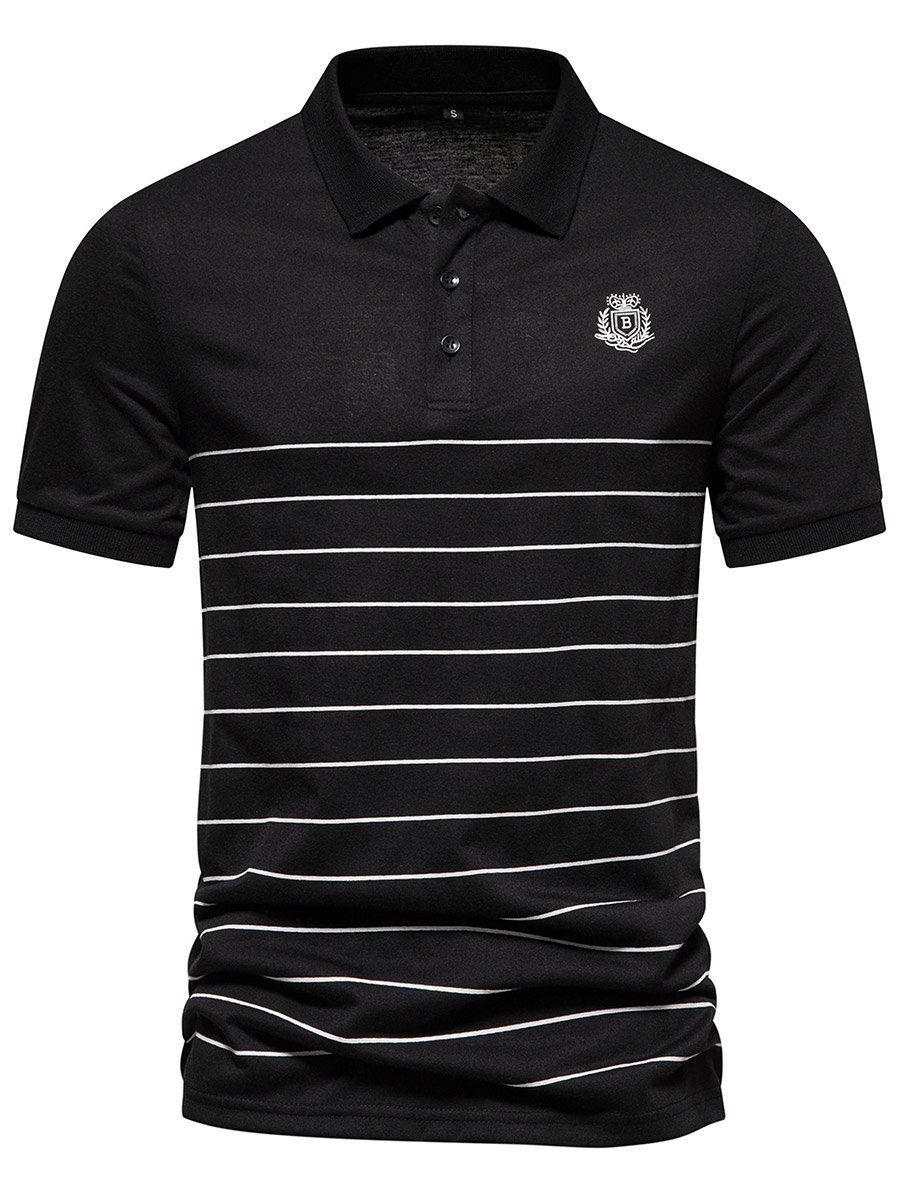 Men Black Striped Polo