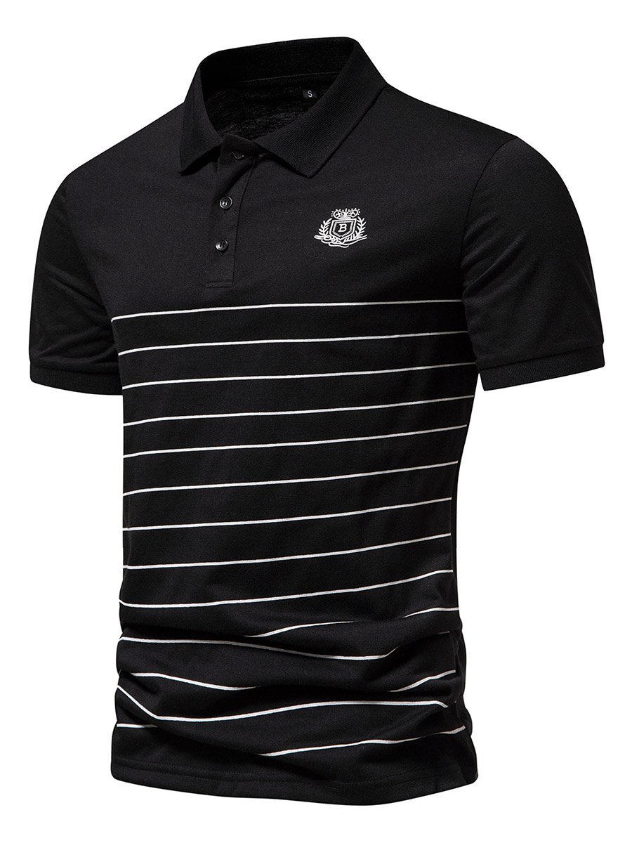 Men Black Striped Polo