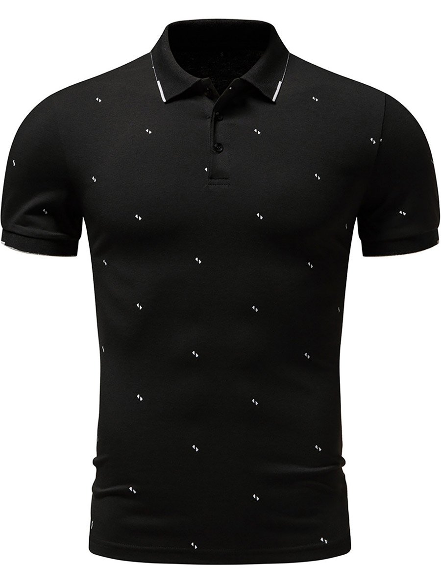 Men Black Graphic Print Short Sleeve Polo T-Shirt and Shorts Co-Ords