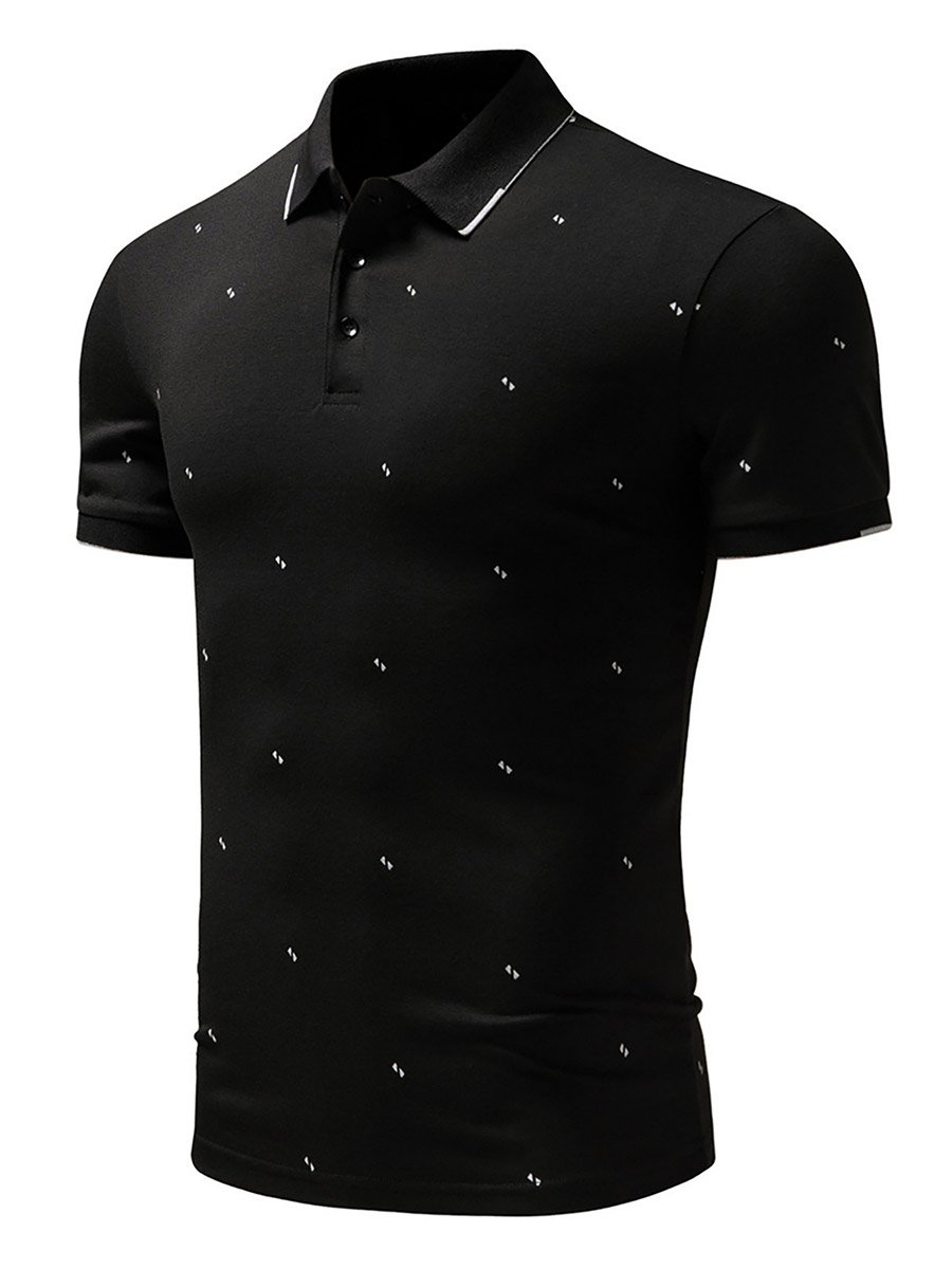 Men Black Graphic Print Short Sleeve Polo T-Shirt and Shorts Co-Ords