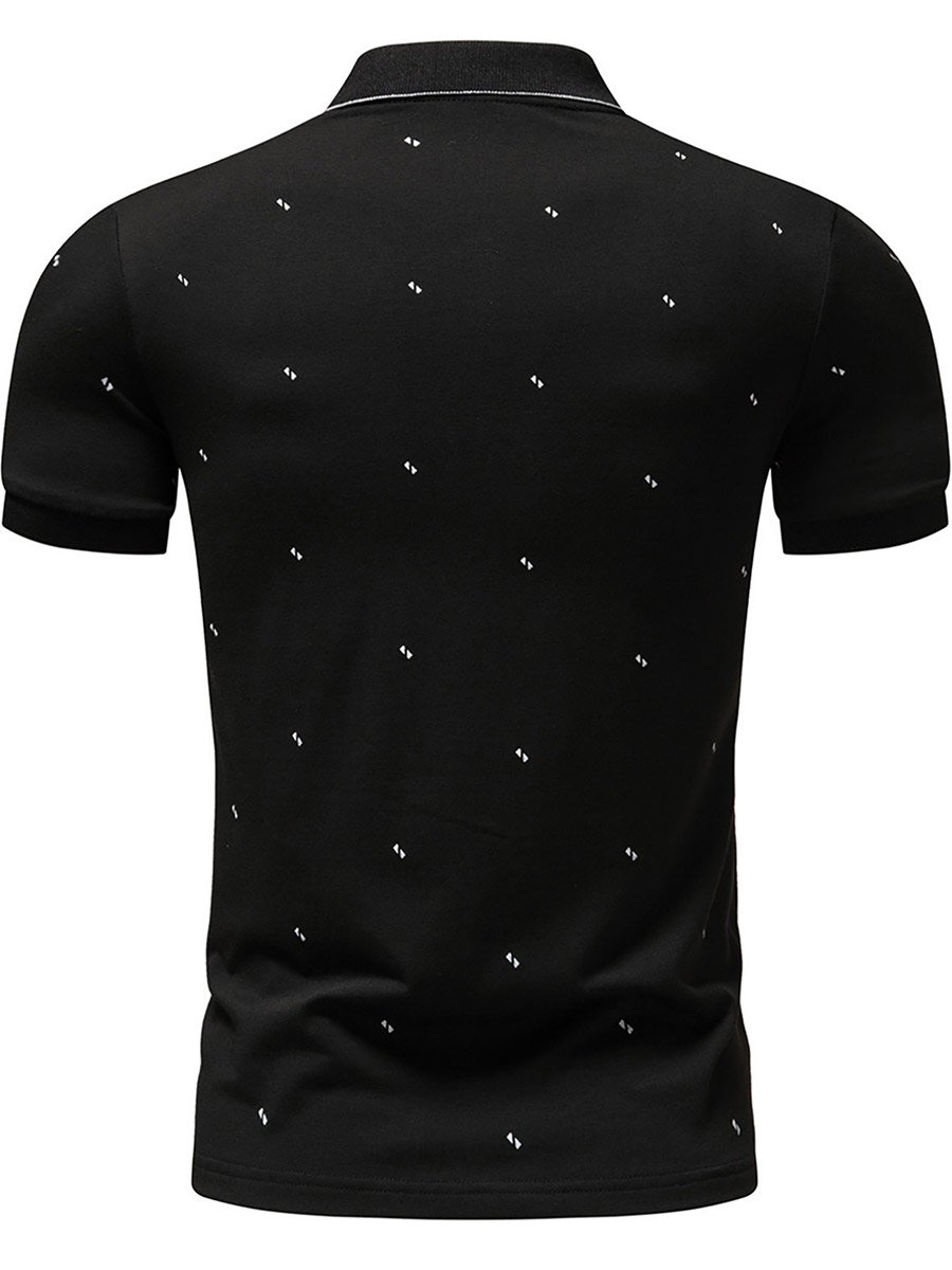 Men Black Graphic Print Short Sleeve Polo T-Shirt and Shorts Co-Ords