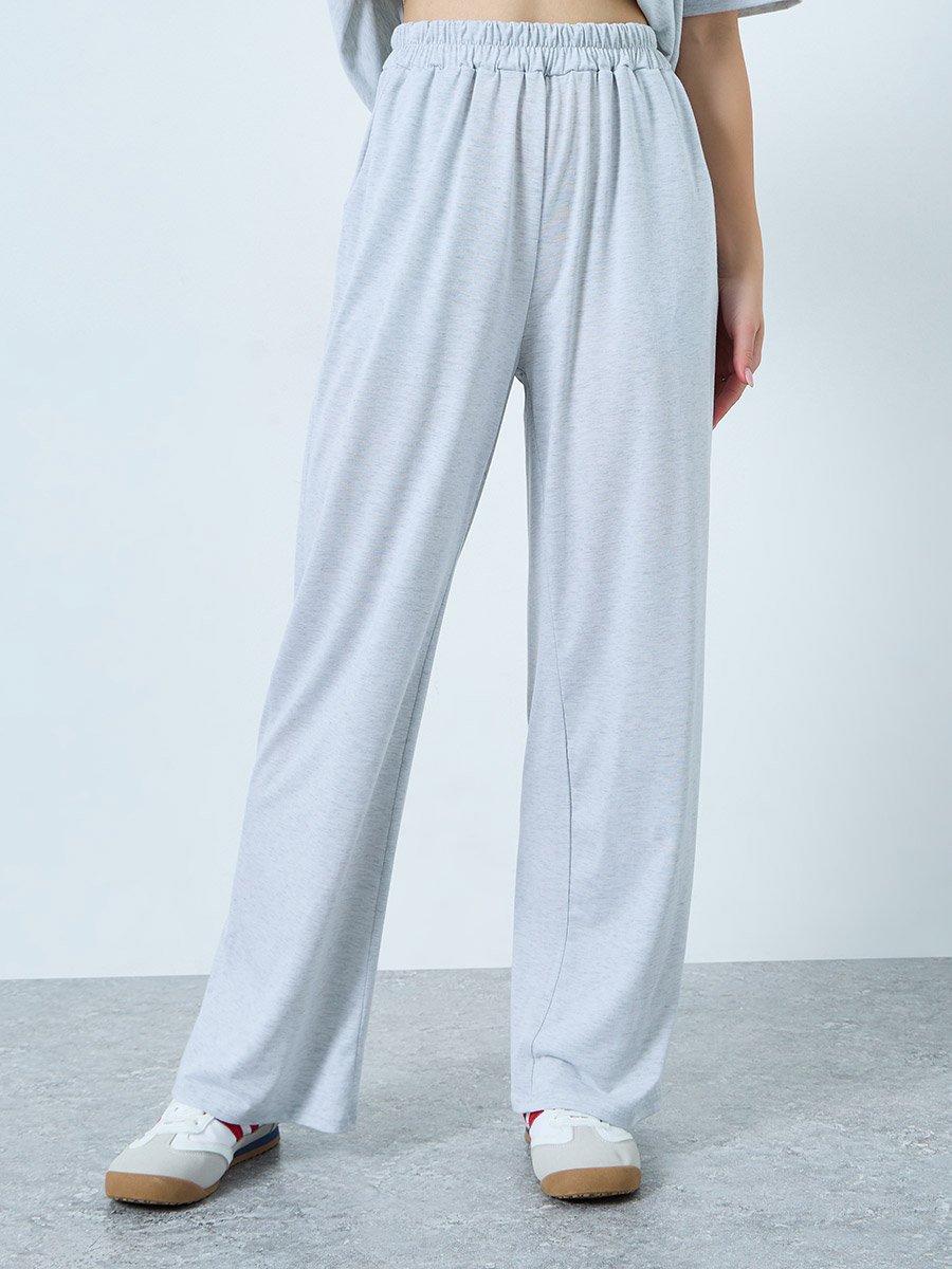 Grey Printed T-Shirt and Wide Leg Joggers Co-Ords