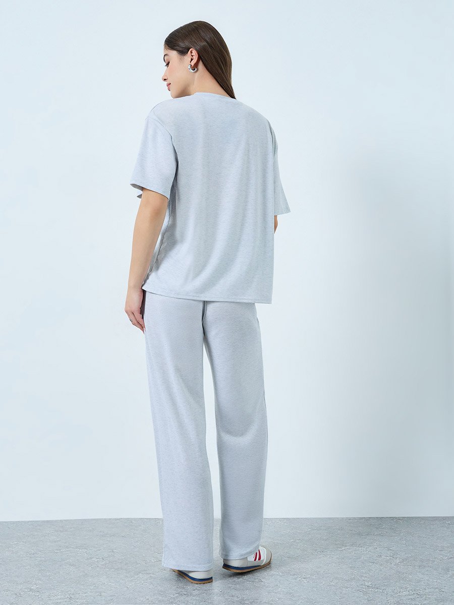 Grey Printed T-Shirt and Wide Leg Joggers Co-Ords