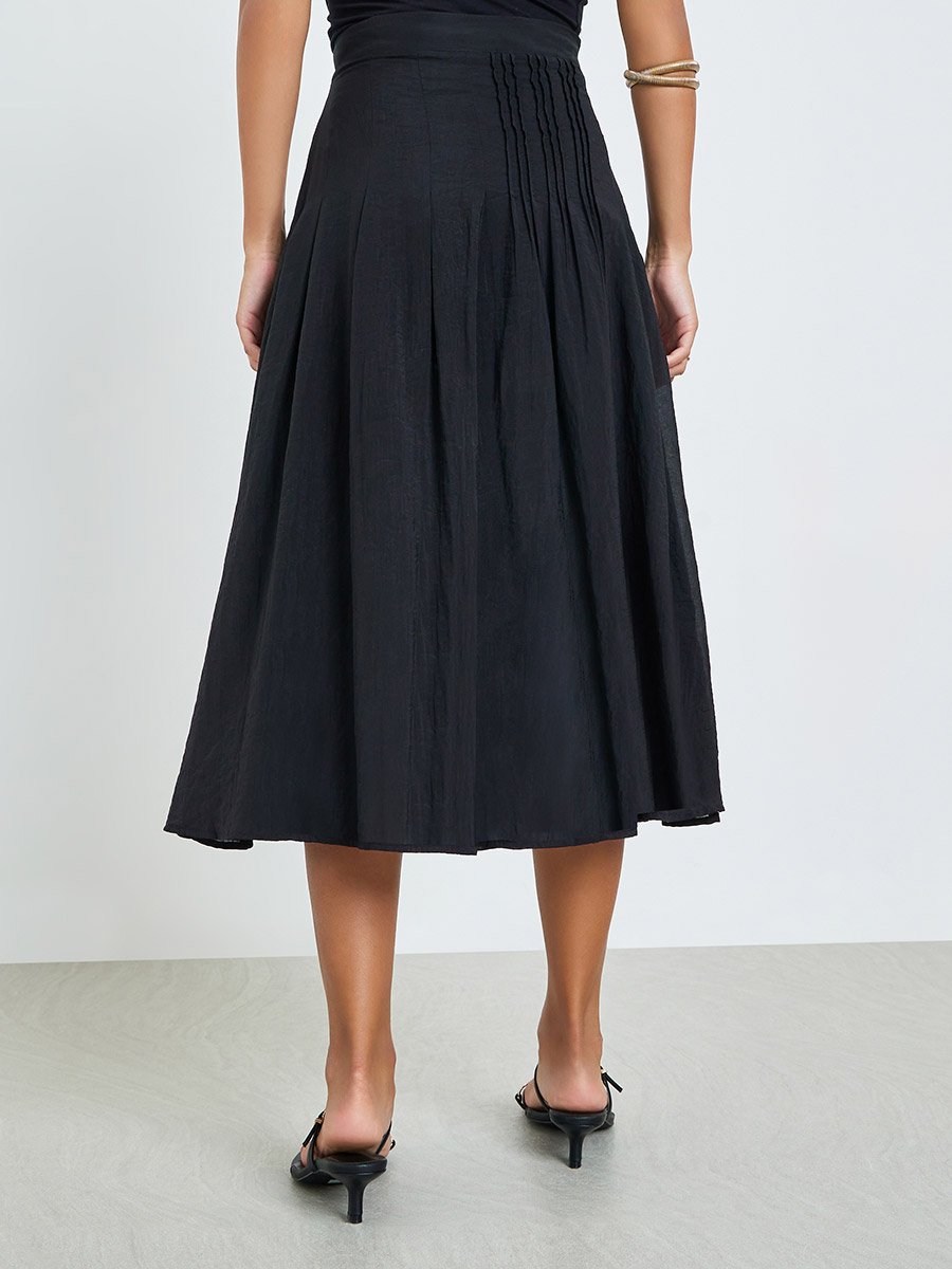 Black Pleated Detail A-Line Midi Skirt