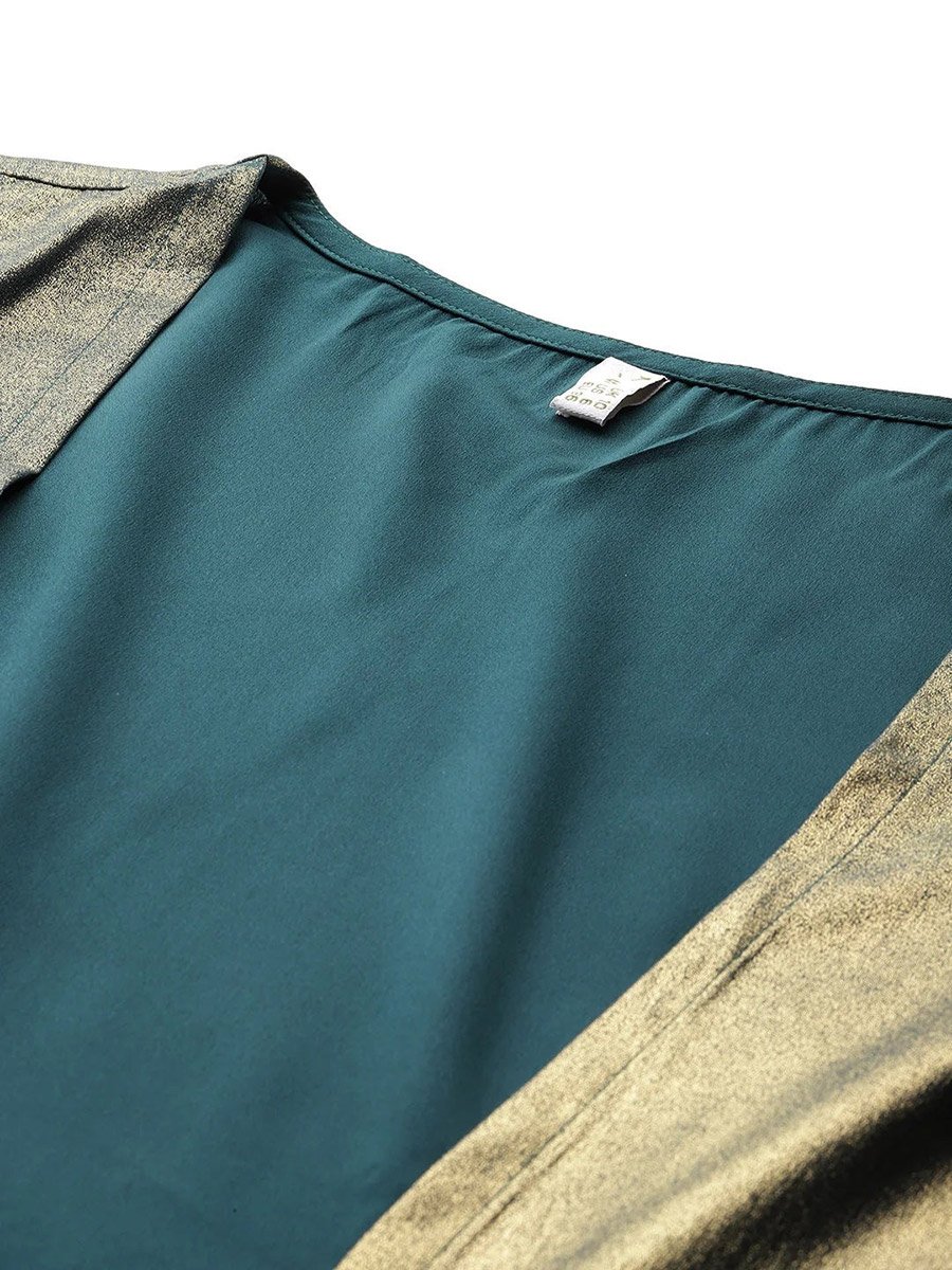 Green Embellished Crop Top with Skirt and Jacket Co-Ords
