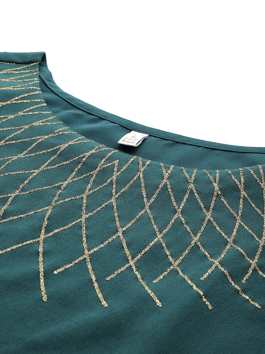 Green Embellished Crop Top with Skirt and Jacket Co-Ords