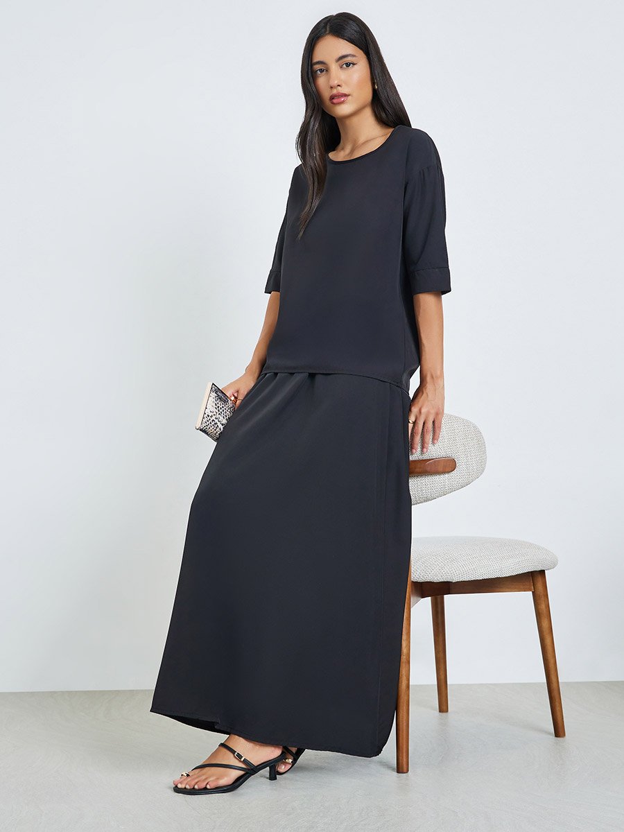 Black Solid Top and Maxi Skirt Co-ords