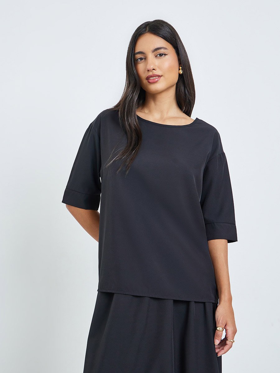 Black Solid Top and Maxi Skirt Co-ords