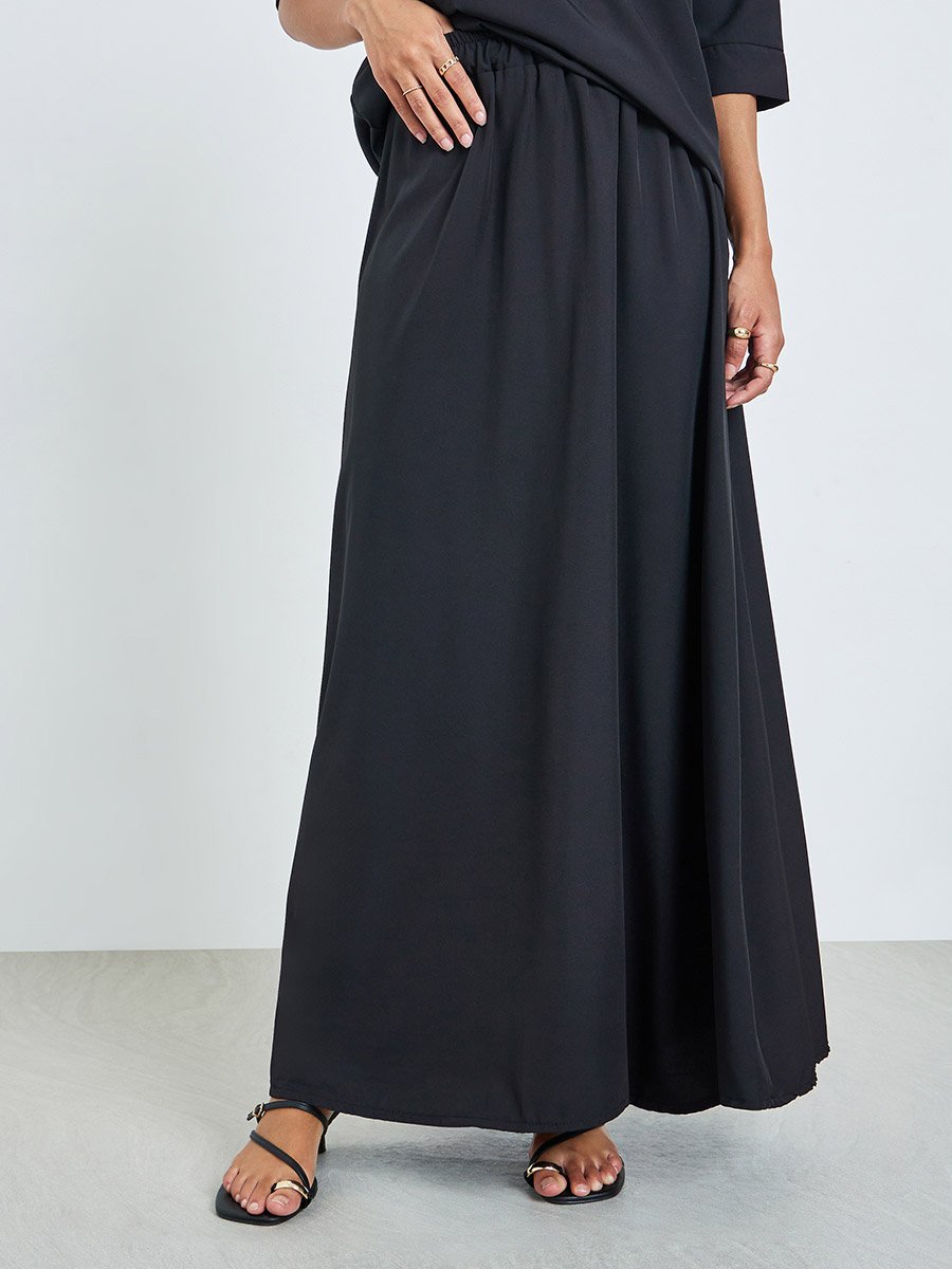 Black Solid Top and Maxi Skirt Co-ords