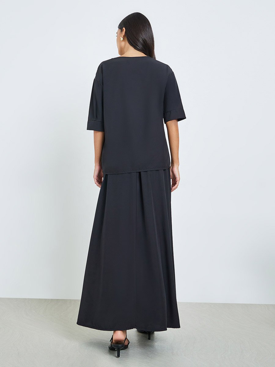 Black Solid Top and Maxi Skirt Co-ords