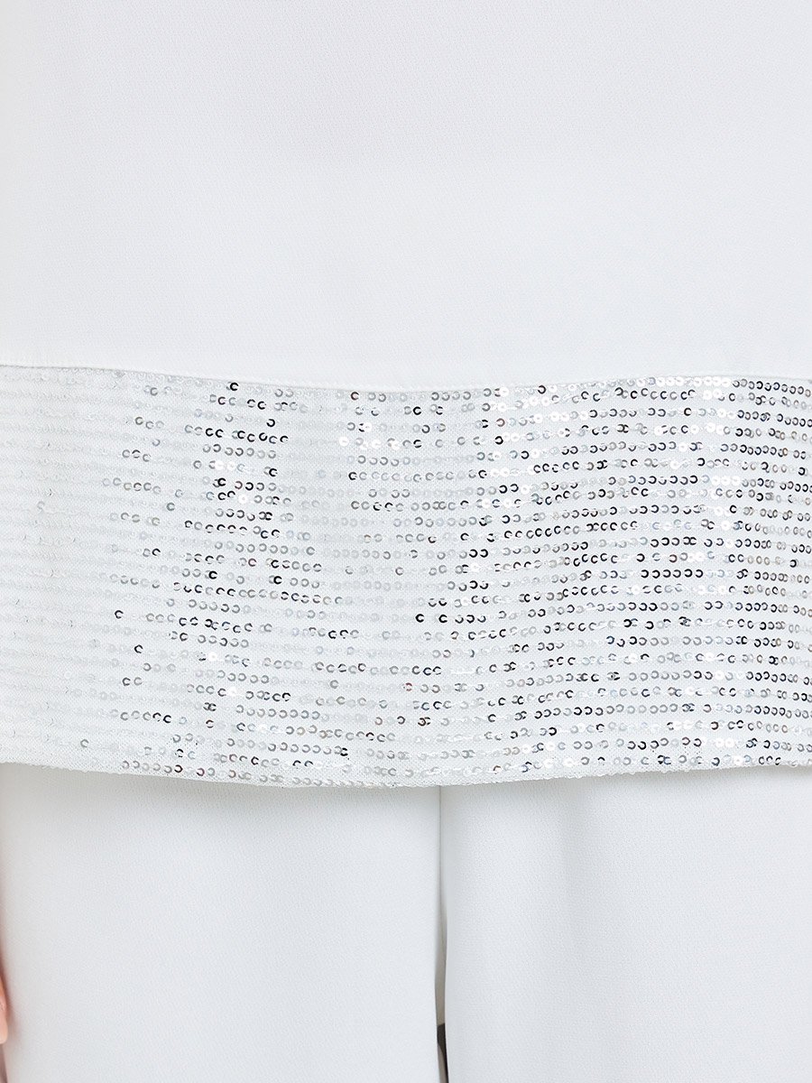 White Sequin Sleeveless Top and Wide Leg Pants Co-Ords