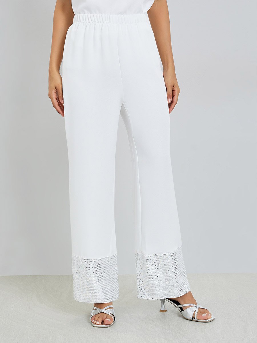 White Sequin Sleeveless Top and Wide Leg Pants Co-Ords