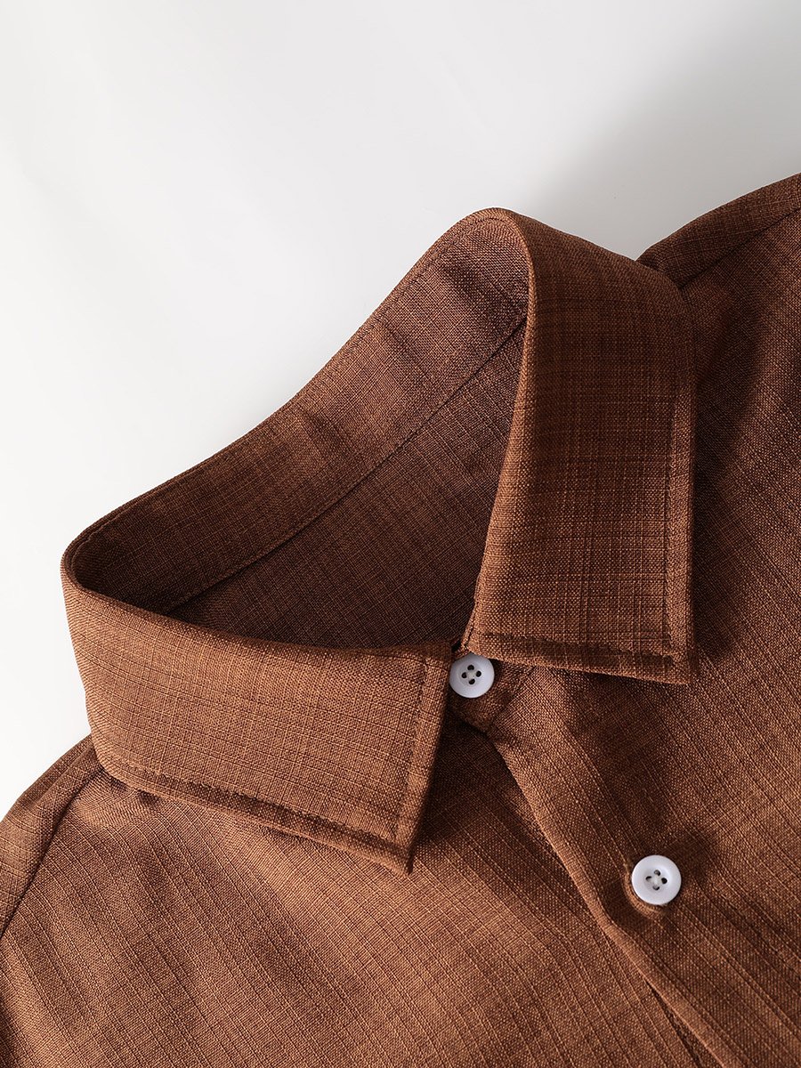 Men Brown Textured Short Sleeve Button Front Shirt and Shorts Co-Ords