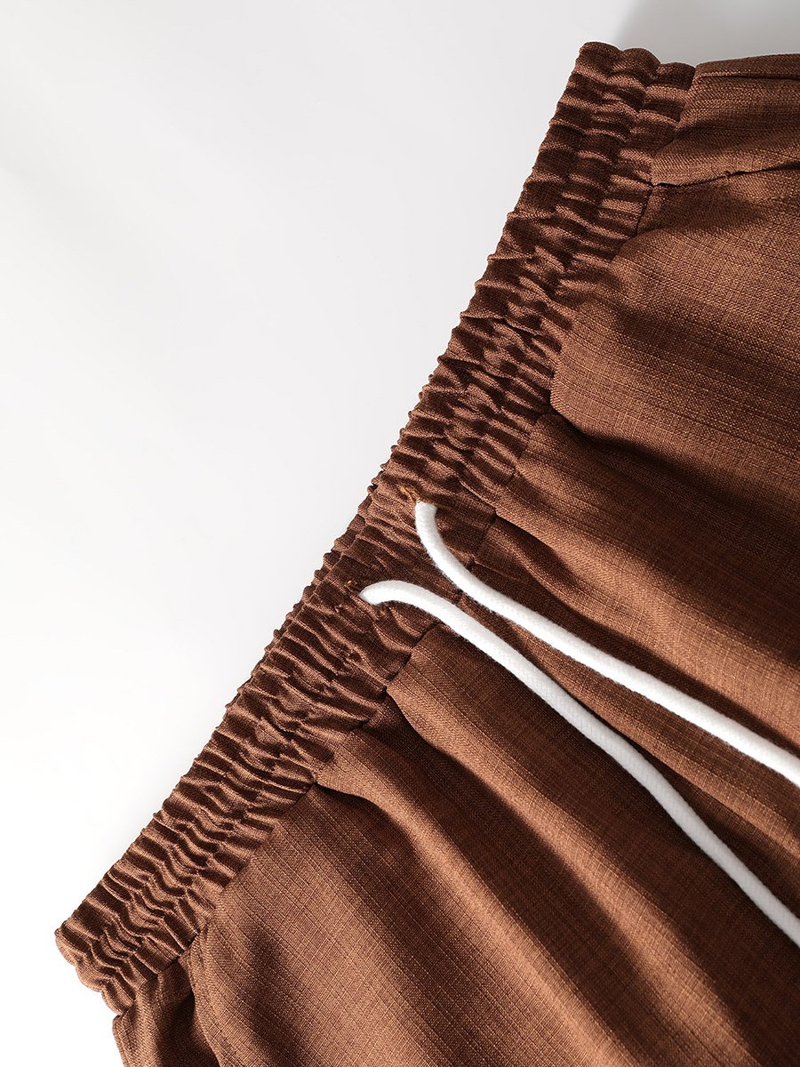Men Brown Textured Short Sleeve Button Front Shirt and Shorts Co-Ords