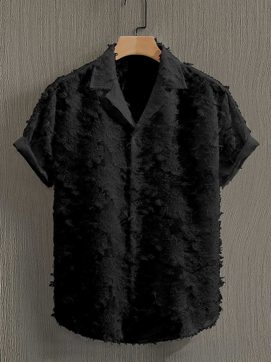Men Black Textured Short Sleeve Shirt