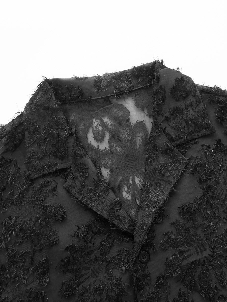 Men Black Textured Short Sleeve Shirt