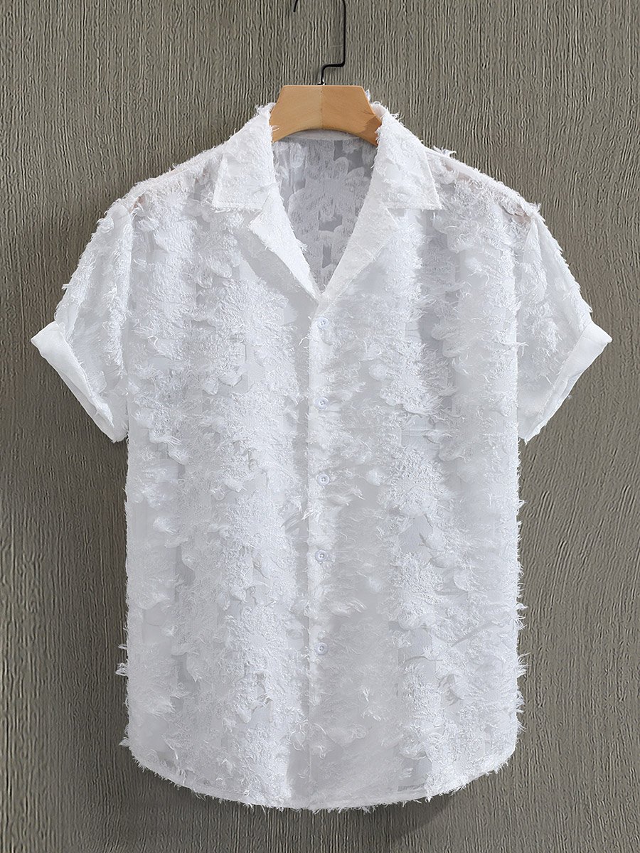 Men White Textured Short Sleeve Shirt