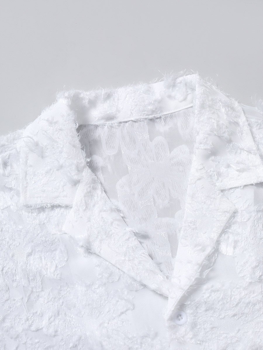 Men White Textured Short Sleeve Shirt