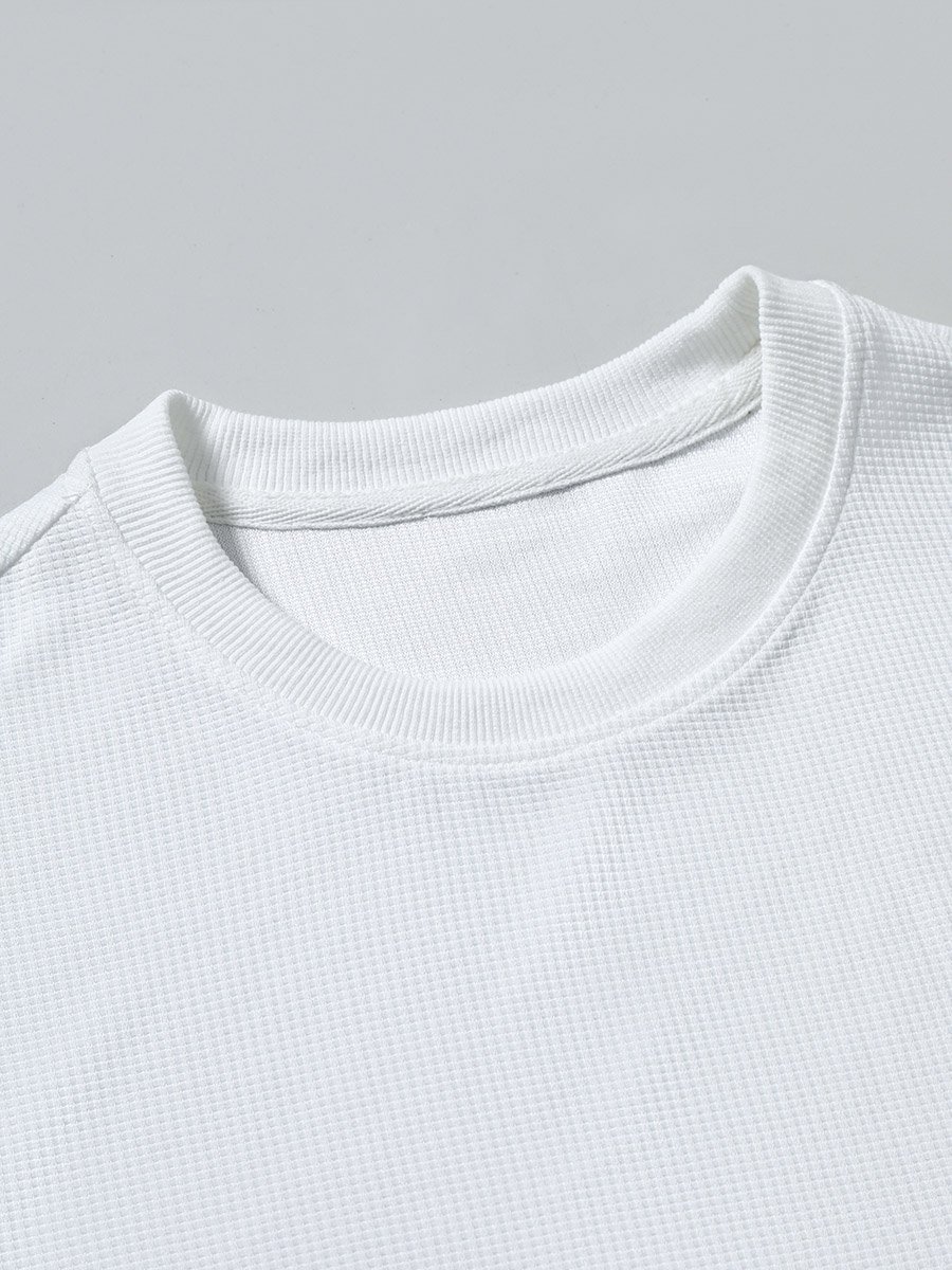Men White Textured Short Sleeve T-Shirt and Pants Co-Ords