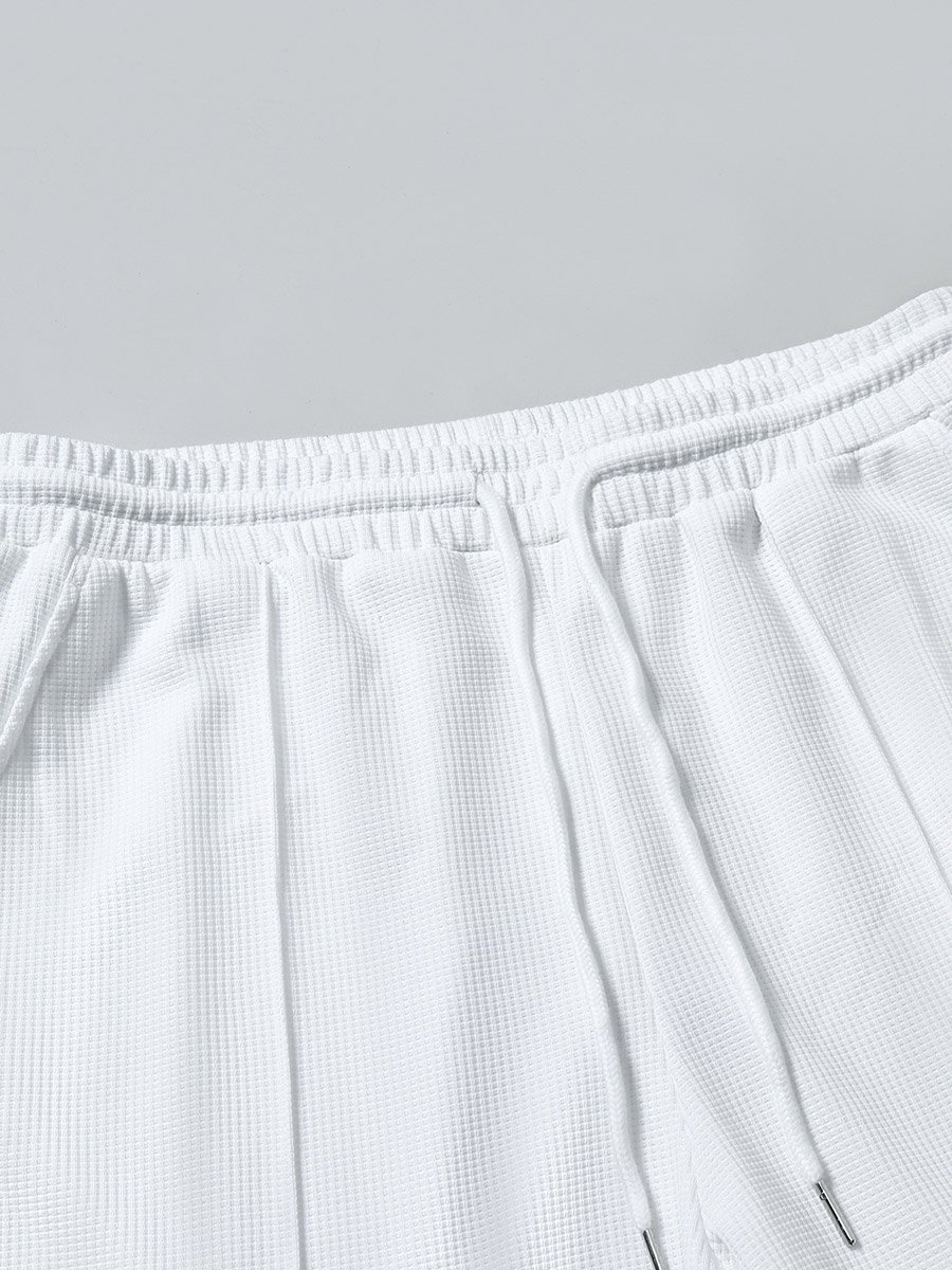 Men White Textured Short Sleeve T-Shirt and Pants Co-Ords
