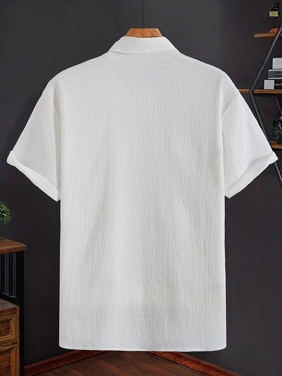 Men White Textured Short Sleeve Shirt